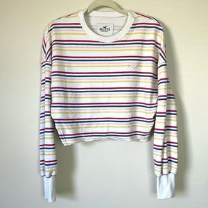 Hollister Long Sleeve Multicolor Stripe Crop Sweater Crewneck
